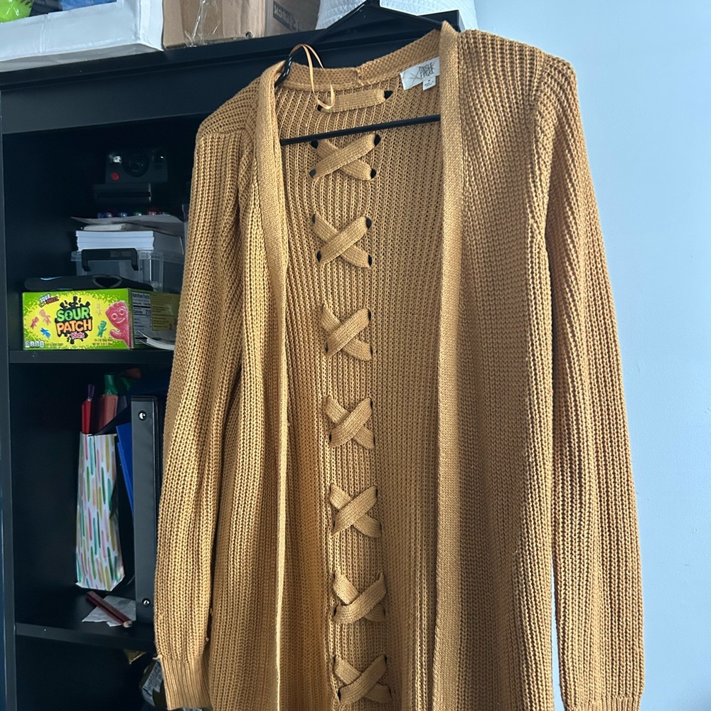 Stylish Mustard Sweater with Lace-Up Detail